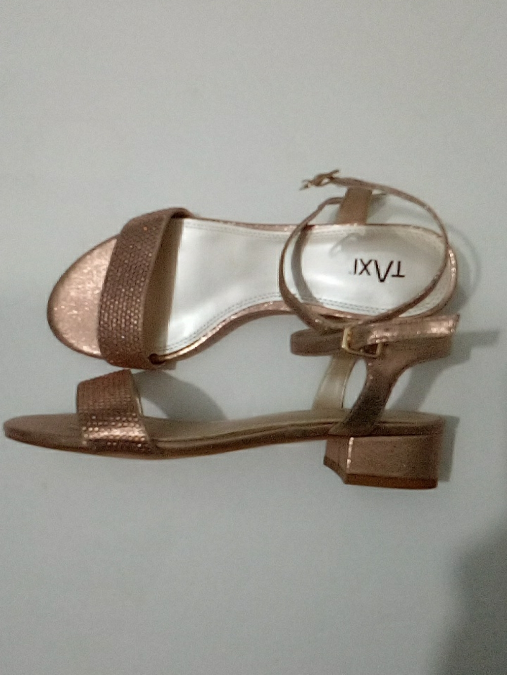 Taxi Rose Gold Low Block Heel Sandals - Ankle Strap